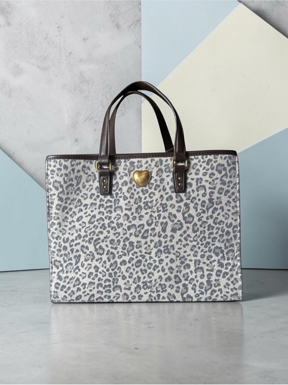 Betsey Johnson XO-Becca Gray White Leopard Print Canvas Tote Bg